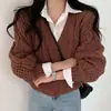 Comercio Transfronterizo Cárdigan de Punto Trenzado Color Sólido Primavera y Otoño Nuevo Estilo Perezoso Simple Versátil Suéter Corto Abrigo para Mujer