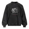 Moletom redondo com estampa de letras estilo americano e efeito desgastado para homens, primavera e outono, corte solto, pulôver de moda de rua, camisa esportiva