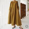 Vestido solto de algodão e linho menina gordinha feminina plus size gola redonda pulôver vestido acima do joelho elegante estilo formal Mori saia grande balanço