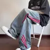 Jeans Dopamina Raya Color Contraste para Hombre Otoño Estilo Americano Moda Urbana Marca Pantalones Pierna Ancha Todo Combinable Pantalones Largos para Adolescentes