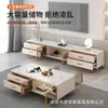 Mueble de TV Moderno de Lujo Ligero con Encimera de Piedra Sinterizada para Hogar Apartamento Pequeño con Estantes Abiertos de Cristal Almacenamiento Mueble de TV de Pie
