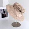 Chapéu de Palha de Topo Plano Tecido à Mão com Grama Langya para Mulheres, Chapéu de Palha para Férias na Praia de Verão, Chapéu de Sol Respirável com Trama Aberta para Proteção Solar, Moderno