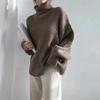 Abrigo Suéter de Cuello Alto Otoño e Invierno Estilo Coreano Moda Suelto Combinable Ropa Exterior chic Celebridad de Internet Estilo Perezoso Manga Larga Top
