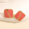 Nuevos Pendientes Cuadrados de Acero Inoxidable de Moda Transfronteriza con Exagerado Diseño Geométrico Hueco y Pendientes de Hoja Geométrica de Esmalte Colorido