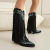 Botas Vaqueras Transfronterizas de Amazon Bordadas Otoño e Invierno Nuevas Botas de Caballero Talla Grande Borla Tacón Grueso Remaches Occidentales Botas Altas