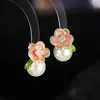 Brincos de Flor Pérola com Zircônia Banhados a Ouro 18K Real, Brincos Exquisitos Estilo Retro Francês, Brincos de Design Niche