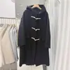 Abrigo con Capucha y Botones de Palanca, Lana Doble Cara, Abrigo Casual Versátil para Mujer, Estilo Universitario, Engrosado, Por Encima de la Rodilla, Abrigo de Invierno Largo