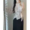 Nova Camisa Pulôver Coreana Outono 2026 Estilo Irregular Levemente Transparente Gola Redonda