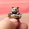 Panda de tubo de bambú grande de latón puro, panda tesoro nacional, regalo cultural y creativo vintage, mascota de té decorativa para escritorio, adorno de cobre artesanal