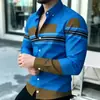 Camisa casual de manga larga con solapa de talla europea transfronteriza, impresión 3D, corte holgado, con bloques de color para hombre, disponible para venta al por mayor a partir de una pieza