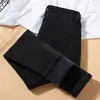 Jeans de cintura alta com forro de fleece feminino outono e inverno 2022 novo outer wear espessado quente justo skinny calça de fleece
