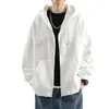 Chamarra Cardigan para Hombre para Primavera y Otoño, Talla Grande, Color Sólido, Versátil, Casual, Deportiva, Corte Holgado, Sudadera con Capucha, Cierre de Cremallera