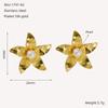 Aretes de flor de oro de 18k europeo y americano de acero inoxidable dorado para mujer, aretes de perla blanca de imitación, aretes de acero de titanio con textura de pétalos