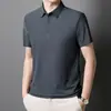 Polo de Seda de Hielo de Verano Sin Costuras Urbano de Negocios con Cuello Camisero para Hombre Camiseta Sencilla de Color Sólido Camisa de Aire Acondicionado para Papá Camisa de Empleado