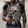 Mais Vendido da Amazon: Camiseta Pulôver Gola Redonda Manga Curta Estampa Digital 3D Caveira de Terror