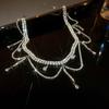 Collar de borla con lazo de perlas incrustadas de diamantes, estilo europeo y americano, ligero y de lujo, cadena de clavícula de moda, collar de nicho de alta calidad.