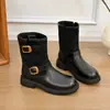 Encuentro Primero Temporada Suela Gruesa Botas Martin Color Merlot para Mujer 2026 Nueva Temporada Otoño/Invierno Hebilla Botas Vaqueras Western Botines