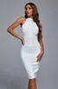 Vestido de Noche Ajustado Elástico Sexy de Tirantes de Cuello Alto sin Mangas Yizhilian para Mujer Cruzado Transfronterizo Europeo y Americano Retro de Vendaje