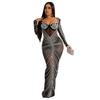 C6023 Transfronterizo AliExpress Amazon Moda Europea y Americana Vestido de Manga Larga de Malla Transparente con Pedrería Caliente para Mujer