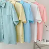 Camisa de Manga Corta de Color Sólido Simple Temperamental Holgada y Versátil Verano 2022 Nuevo Cárdigan con Solapa para Mujer Top de Moda