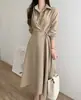 Outono Coreano Francês Luxo Leve Temperamento Moda Design Irregular Senso de Design Camisa Vestido Vestido Damasco Tamanho Único