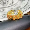 Anillo Abierto de Zirconia con Goteo de Aceite Esmaltado Serie Dorada Vintage Retro Lujo Ligero de Gama Alta para Mujer