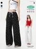 Pantalones Casuales de Lunares Estilo Americano Jack para Mujer, Versión Delgada de Verano, Bloques de Color, Corte Relajado, Cintura Doble, Pantalones Rectos Sueltos