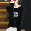 Blusa Femenina Redonda de Manga Larga Bordada con Camelia Vintage Estilo Francés, Holgada, Relajada, Rejuvenecedora, Suave y Elegante