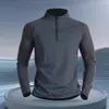 Camiseta Esportiva Masculina de Manga Longa com Meio Zíper, Roupa para Treinamento Esportivo, Roupas Fitness de Secagem Rápida, Tops Quentes com Forro de Fleece para Ciclismo e Corrida