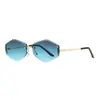 Nuevas Gafas de Sol Poligonales, Gafas de Sol sin Montura de Borde Cortado para Mujer de Alta Gama Transfronterizas, Gafas de Sol con Montura de Metal, Ojos de Moda