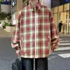 Jaqueta Reversível Xadrez com Zíper para Unissex com Gola Dobrável, Corta-vento Estilo Americano Outono/Inverno, Casaco Cardigan para Jovens