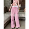 Pantalones Casuales a Cuadros para Mujer Verano Nuevo Diseño con Sentido Pantalones Perezosos Pierna Recta Suelta Caída Pierna Ancha Pantalones Largos