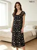 Pijama de Encaje con Estampado de Costilla Popular Casual de Comercio Exterior para Mujer Camisón Dulce Longitud Cruzada CM