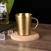 Taza de Acero Inoxidable Amazon 304 de Doble Capa Martillada Diamante con Asa, Acabado Recto Arenado, Taza Aislada para Cerveza y Café