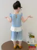Conjunto de Mezclilla para Niñas Verano 2026 Nuevo Estilo Delgado con Mangas de Mosca Conjunto de Verano para Bebés Niñas, Conjunto de Dos Piezas Muy Elegante