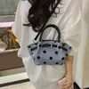 Bolsa de Lona de Lunares de Lino Tipo Bollo para Mujer 2026 Nueva Bolsa Tote Pequeña Bolso Cruzado de Hombro Patchwork Bolsa Nube