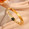 Nuevo Brazalete de Flor de Cinco Pétalos de Acero de Titanio con Diamante para Pareja Versión Alta Moda Transfronteriza Japonesa y Coreana Joyería