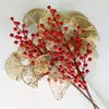Flores Artificiais Folhas de Ginkgo de 3 Pontas e 5 Pontas Leque Dourado Flores Artificiais de Casamento Guia de Casamento Arranjo de Flores Decorativo Flores Artificiais