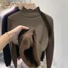 Suéter de punto con cuello medio integrado de forro polar, suéter de invierno para mujer con forro de forro polar, engrosado, de manga larga, capa interior cálida