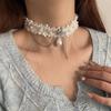 Colar de pérolas com borlas e estrela de renda branca, gargantilha feminina de nicho leve e luxuosa, estilo y2g, para meninas, primavera e outono