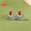 Yuebao Joyería Ágata Roja del Sur Plata de Ley S925 Superficie de Huevo Aretes Trenzados Estilo Chino Étnico Aretes Antiguos Fábrica Personalizados