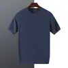 Camiseta de seda de manga corta, holgada y casual, para hombres de mediana edad, nueva de verano 2025, top fino de hombre con cuello redondo