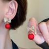 Pendientes de aguja de plata color vino tinto con incrustaciones de diamantes, encantador lazo, pendientes personalizados de nicho, pendientes retro de lujo ligero de alta calidad para mujer