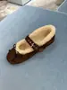 Zapatos Mary Jane de Lana de Cordero para Mujer Otoño Invierno Nueva Moda Bailarinas con Lazo Zapatos Peludos Zapatos de Algodón con Felpa para Mujer