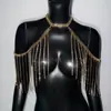 Corrente de Corpo Europeia e Americana Transfronteiriça com Franjas, Corrente de Ombro de Metal, Acessório de Corrente de Peito Personalizado com Strass para Festa