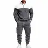 Conjunto de moletom e calça masculino transfronteiriço outono/inverno, com blocos de cor, patchwork, gola alta, roupa casual de trabalho masculina, conjunto de duas peças