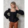 Camisa Jacquard de Alta Gama Francesa 2025 Nueva Cuadrada de Commuter Manga Abullonada Top para Mujer Ropa de Otoño para Mujer
