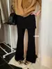 Pantalones Casuales de Pierna Ancha con Abertura Lateral, Estilo Coreano Simple Versátil Adelgazantes, Colección Otoño 2026, Té Verde con Limón, Para Mujer