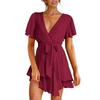 Europeo y Americano Nuevo Verano para Mujer Comercio Exterior Sexy Cuello en V Tirantes Cruzados Mini Falda Vestido con Dobladillo con Volantes