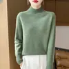 Suéter de punto raglán para mujer, nuevo estilo de lujo ligero para otoño e invierno, 100% lana, de cuello semi-alto, suelto y adelgazante, camisa base de punto